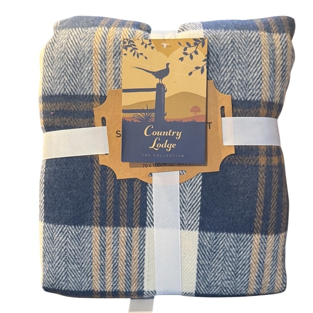 Samuel Lamont Country Lodge Blue Tweed Lap Blanket Fleece Lined Plaid 27x39 NEW
